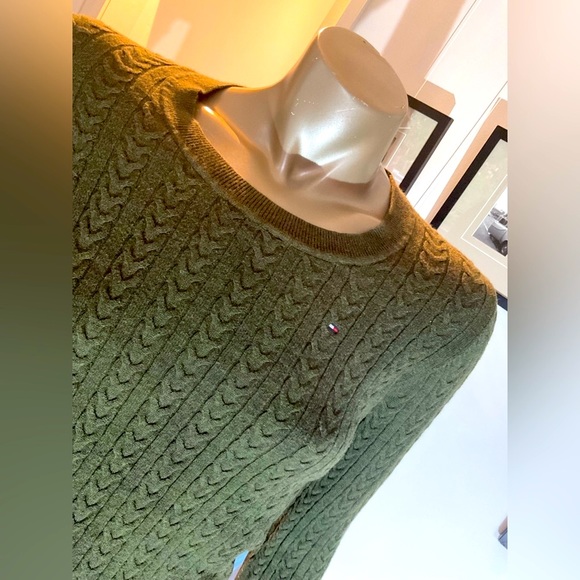 Tommy Hilfiger Classic Cable Knit Sweater in Army Green - Picture 2 of 3